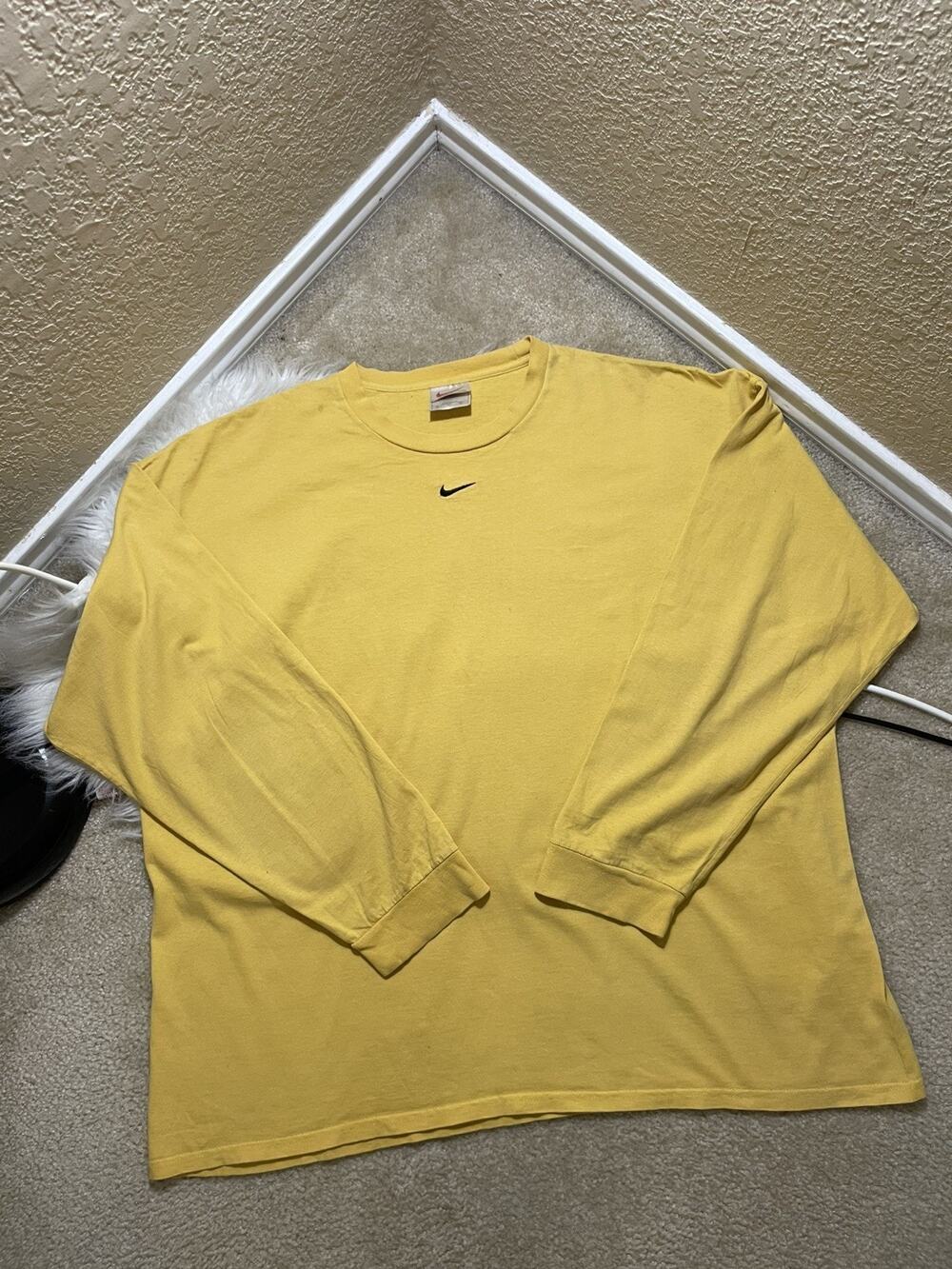 Vintage Nike Shirt Mens 2XL Yellow Long Sleeve Center Swoosh 90s